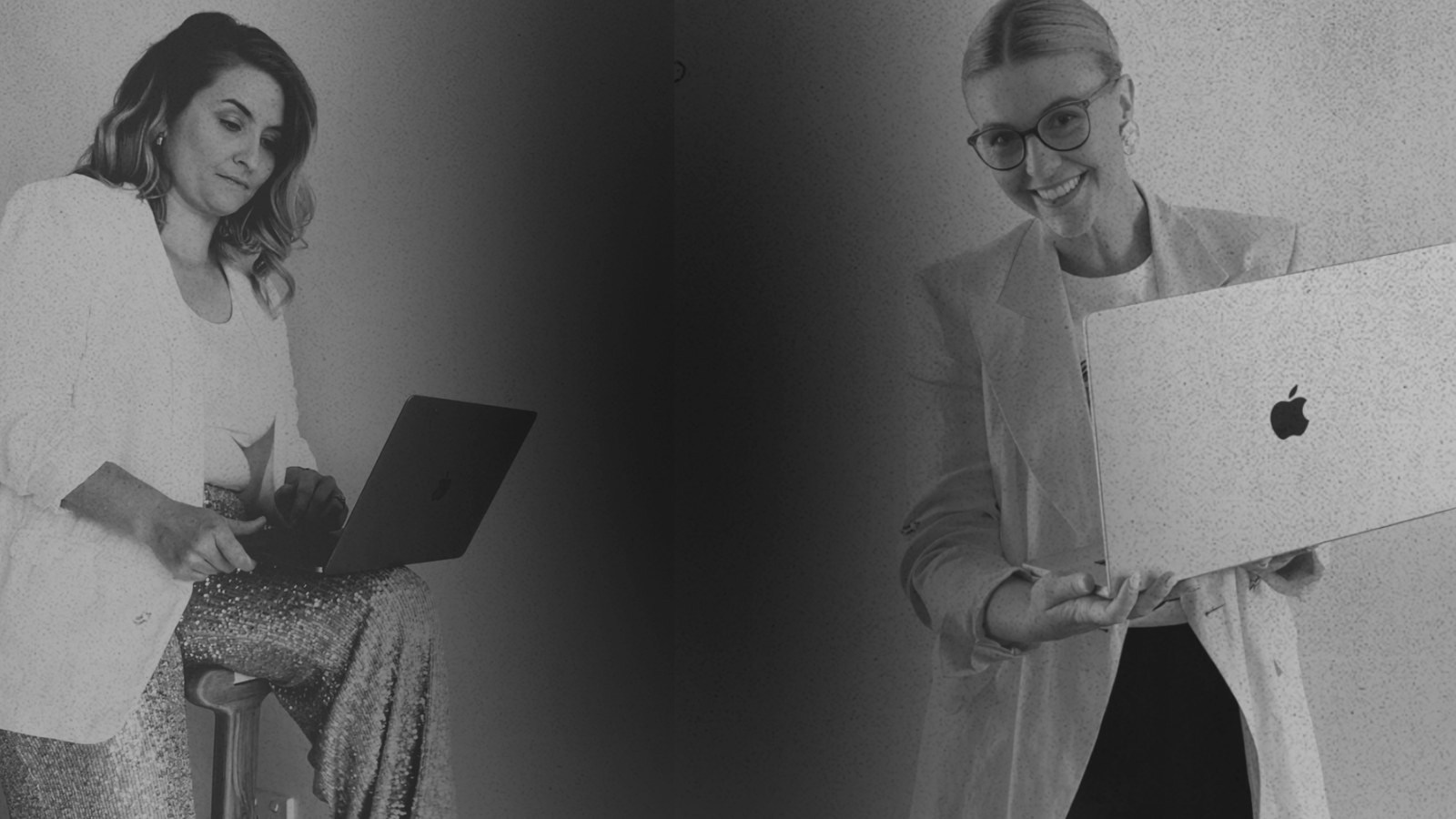 Mia and Kristen, the two ADHD founders of Hive Hub Collective, each working at a laptop - the two of them answering how AI actually helps ADHD business owners
