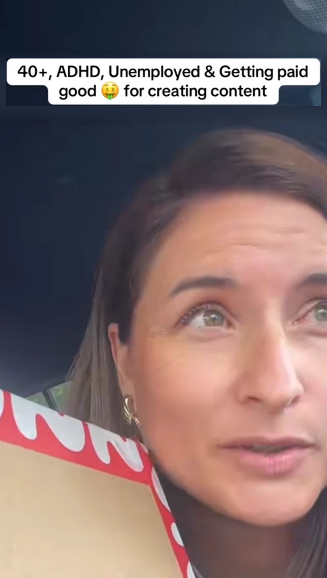 Mia filming in the car: 40+, ADHD, unemployed and getting paid good for creating content